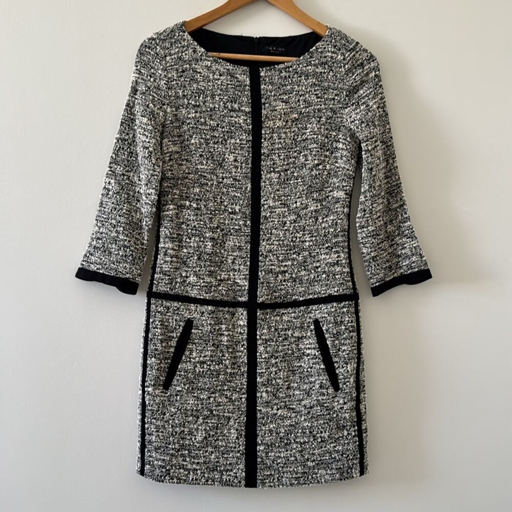 Rag & Bone Camden Tweed Shift Dress Black White Contrast Trim Size 0 - Picture 2 of 7
